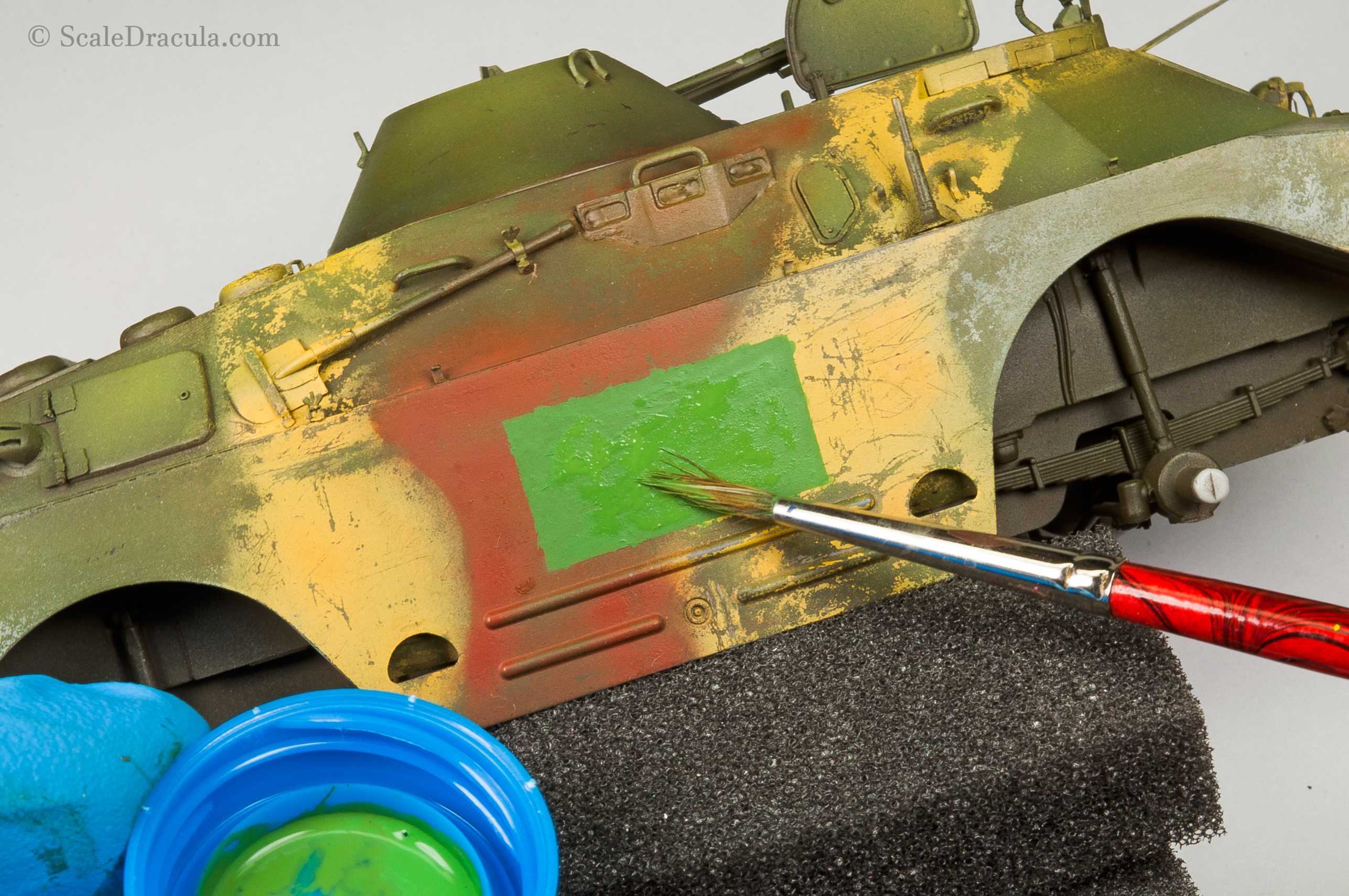 Acrylic paint thickened with talcum powder, BRDM-2 by Trumpeter